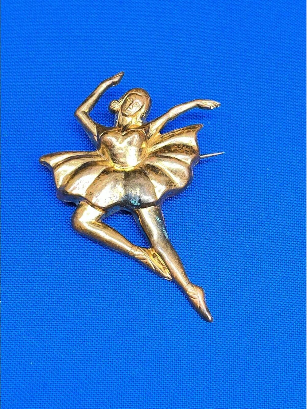 #49 1940’s Ballerina Brooch Brass Tone C-Clasp Some Wear